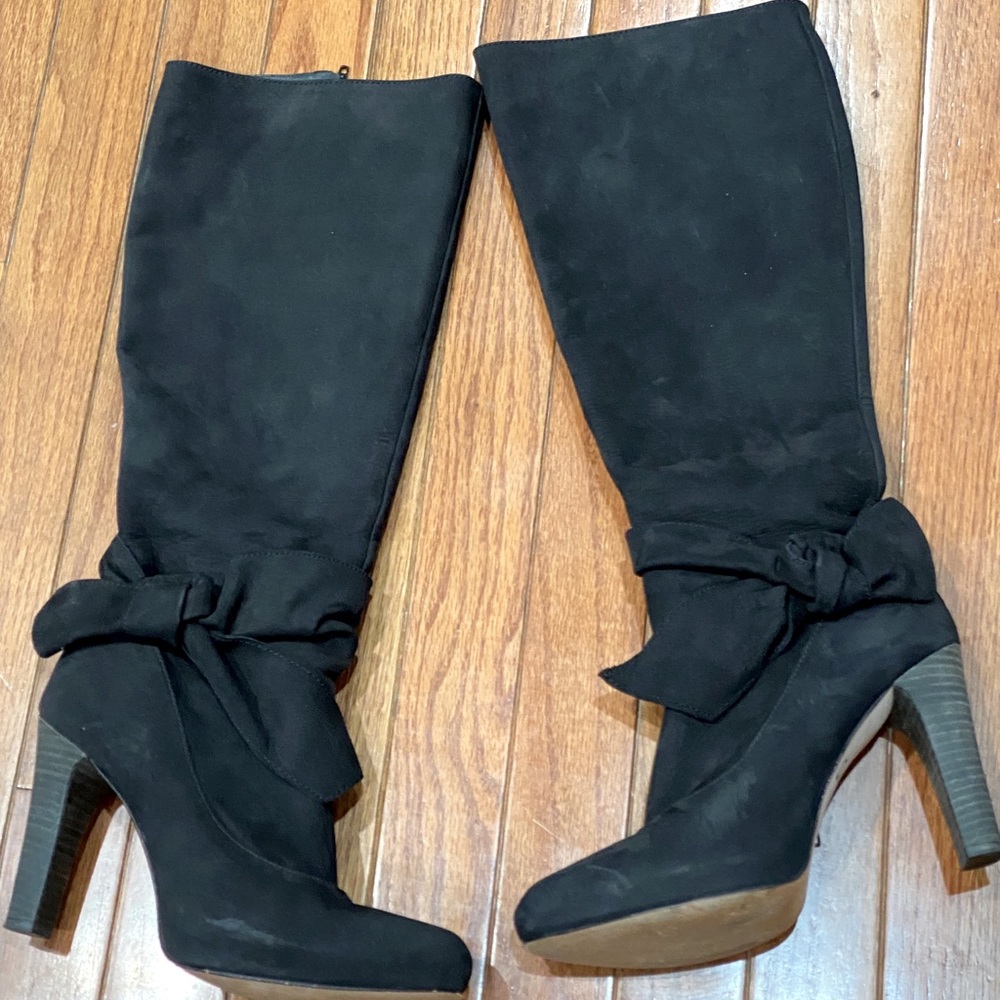 Jigsaw suede leather black knee high boots.